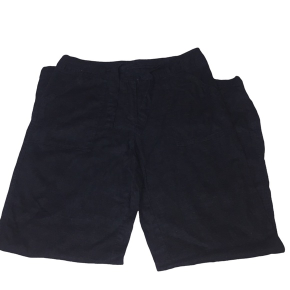 Black Linen Blend Wide Leg Pants Sz 10 Tie Front Pockets - Picture 2 of 9